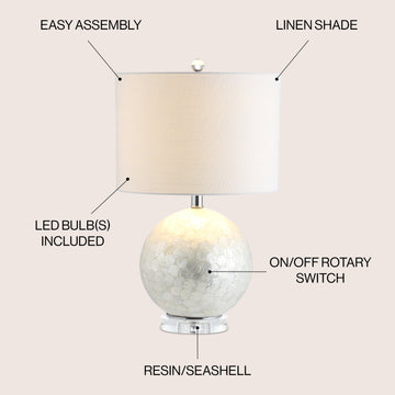 Zuri 23.5" Capiz Seashell Sphere LED Table Lamp - JONATHAN Y